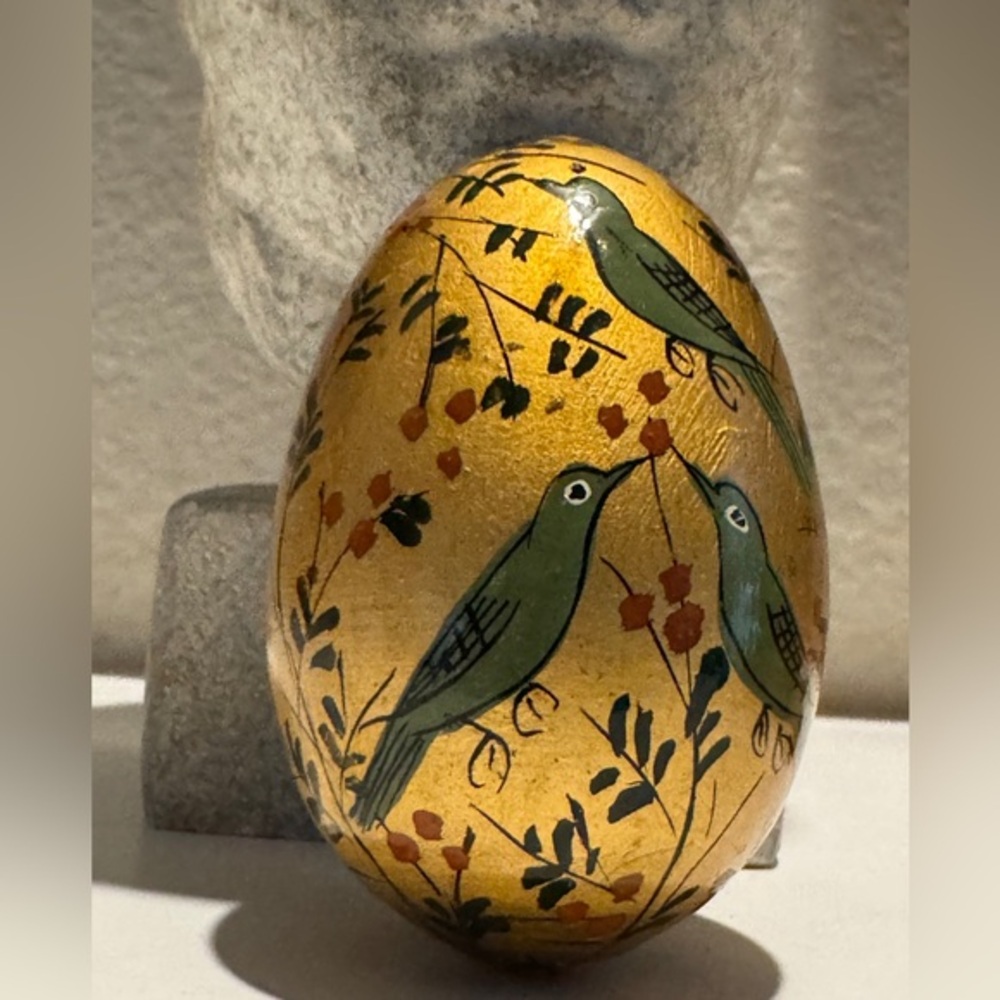 Hand painted Mexican Folk Art Paper Mache Egg Birds